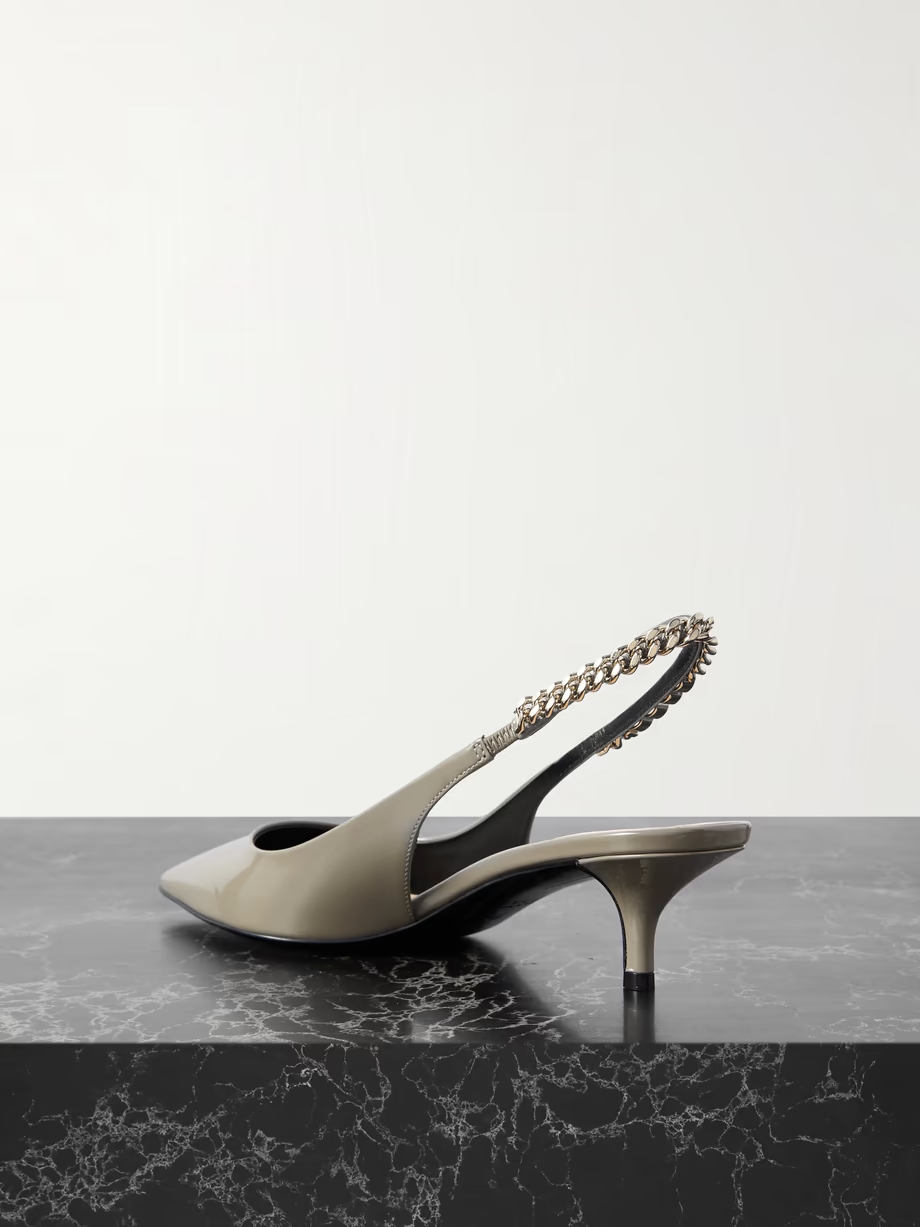 Signoria embellished patent-leather slingback pumps