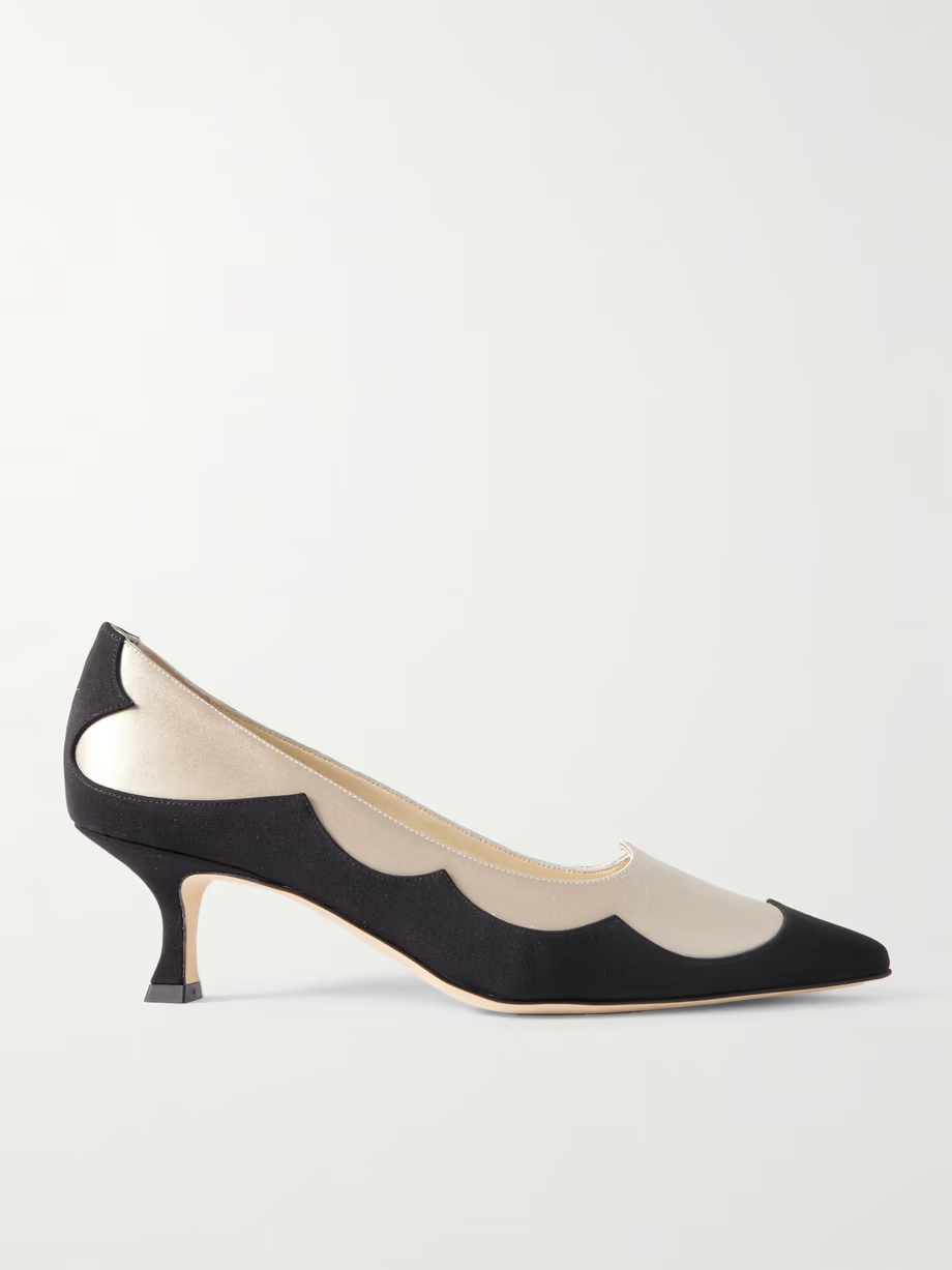 Fabraka 50 crepe-trimmed satin point-toe pumps