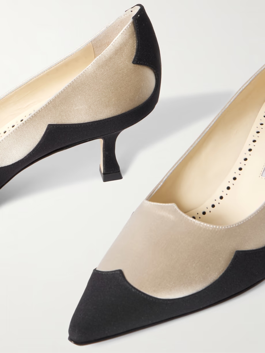 Fabraka 50 crepe-trimmed satin point-toe pumps