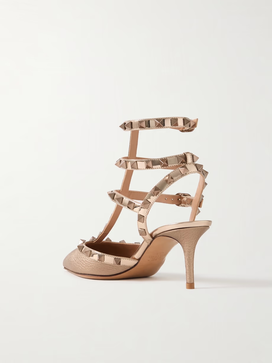 Rockstud 65 metallic patent- and textured-leather pumps