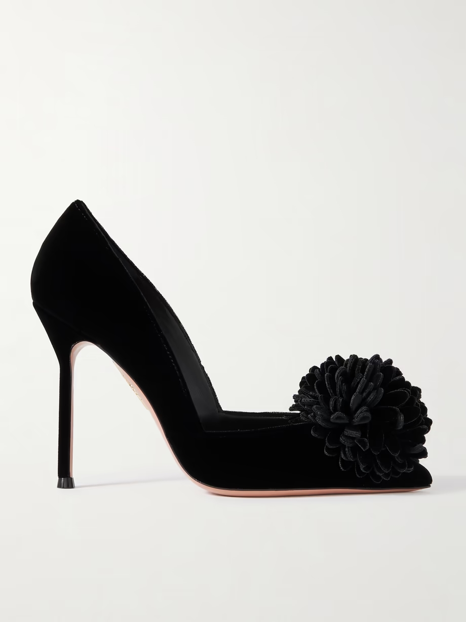 Couturier appliquéd velvet pumps