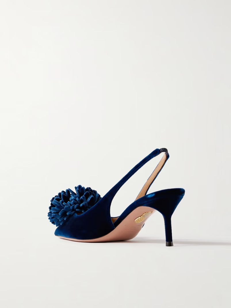 Couturier 65 pompom-embellished velvet slingback pumps