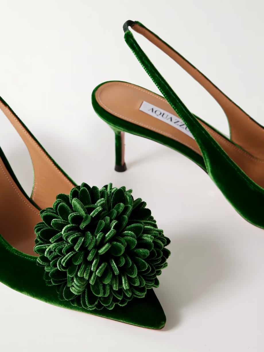 Couturier 65 pompom-embellished velvet slingback pumps