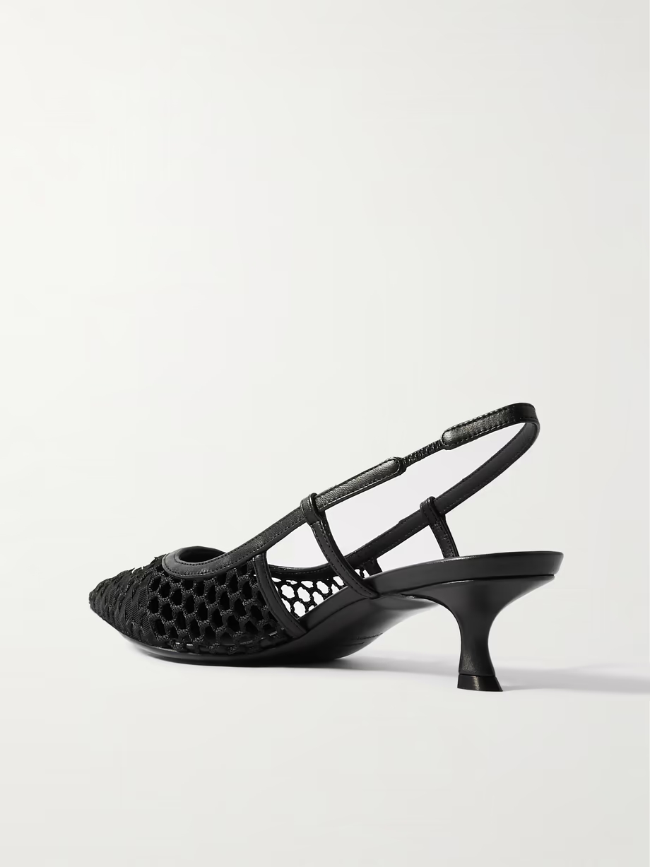 Klizia embellished grosgrain and leather-trimmed mesh slingback pumps