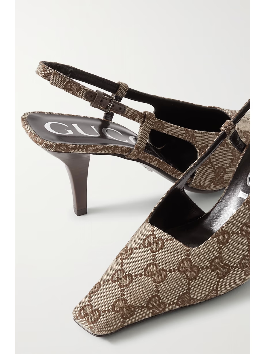 Demi logo-jacquard canvas slingback pumps