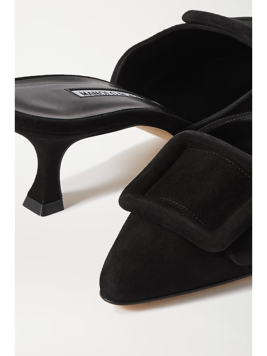 Maysale 50 buckled suede mules