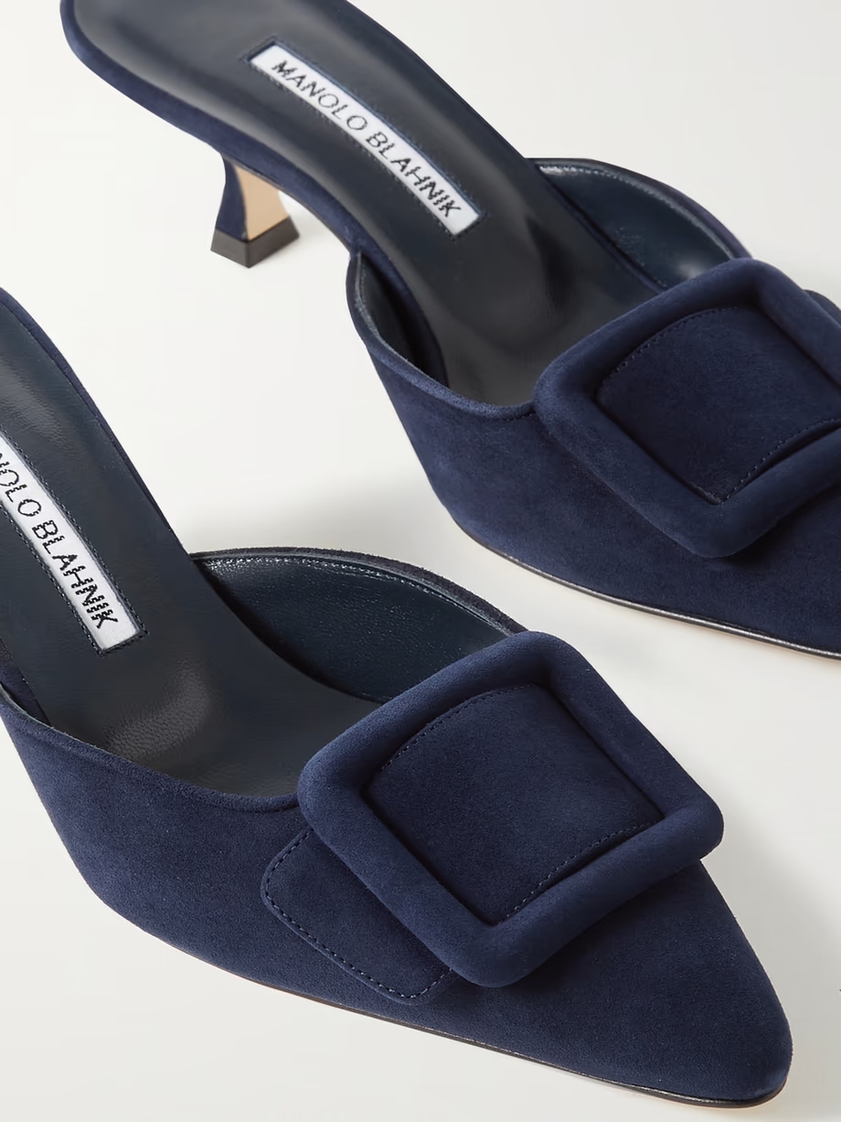 Maysale 50 buckled suede mules