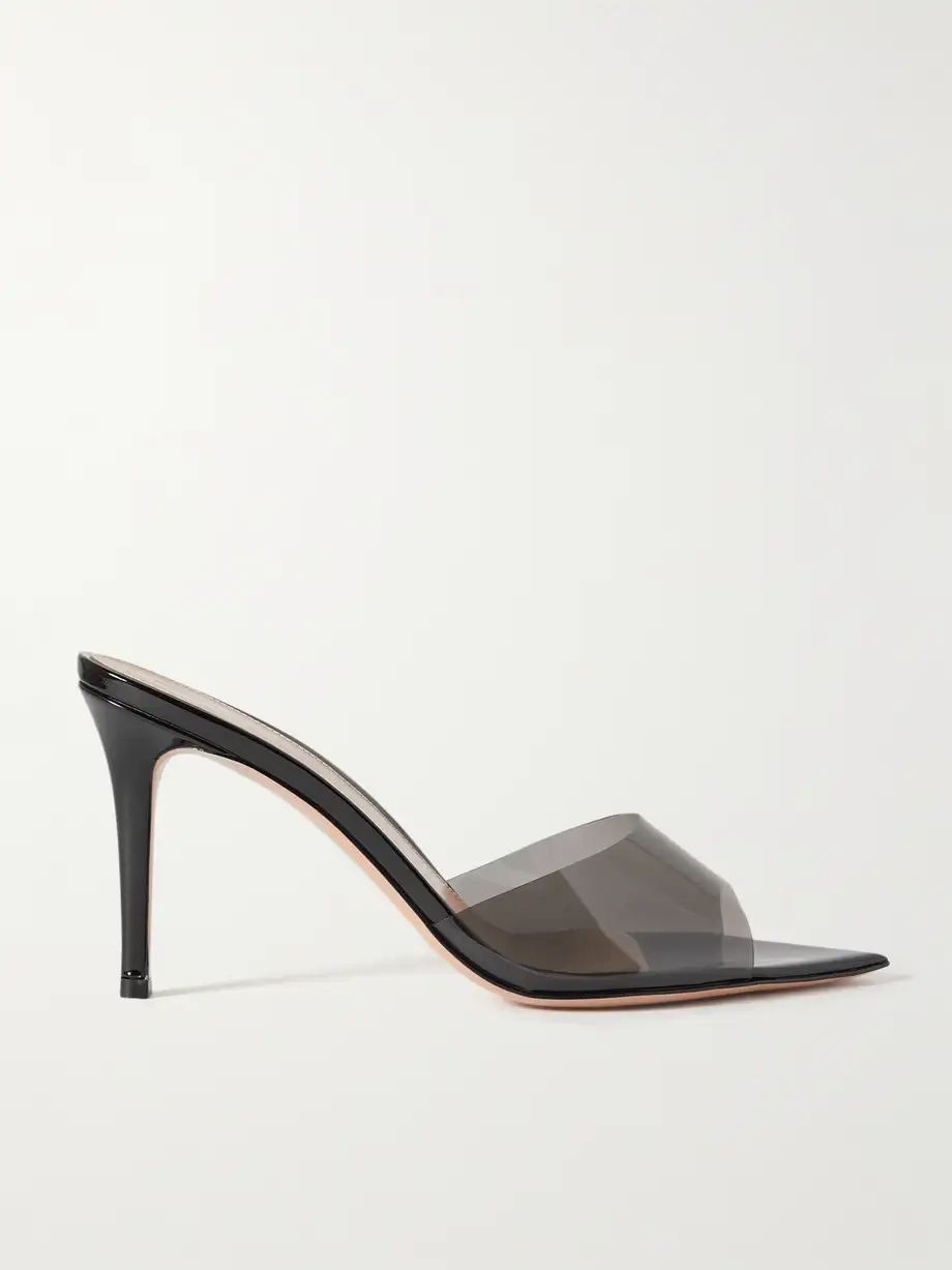 Elle 85 PVC and patent-leather mules