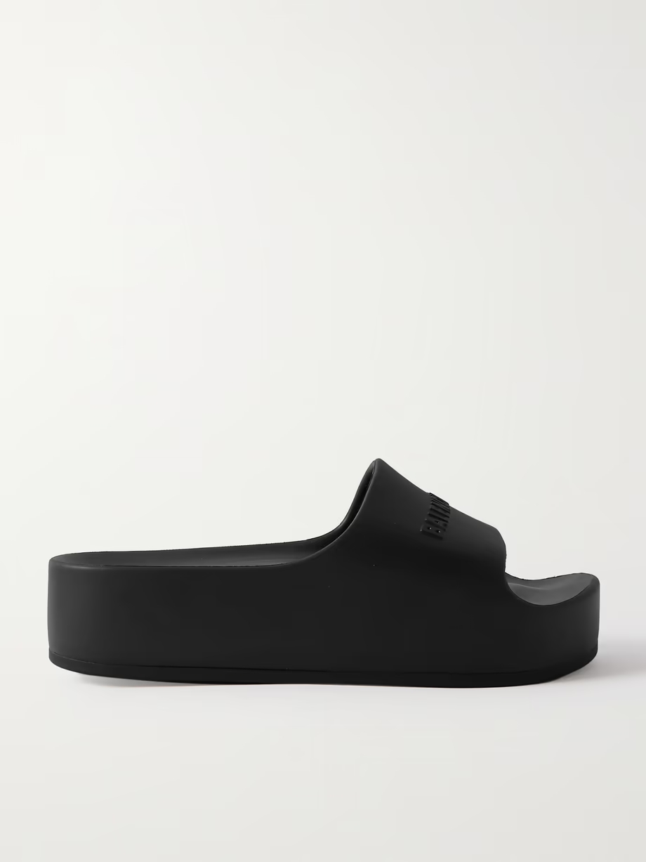 Mono logo-embossed rubber platform slides