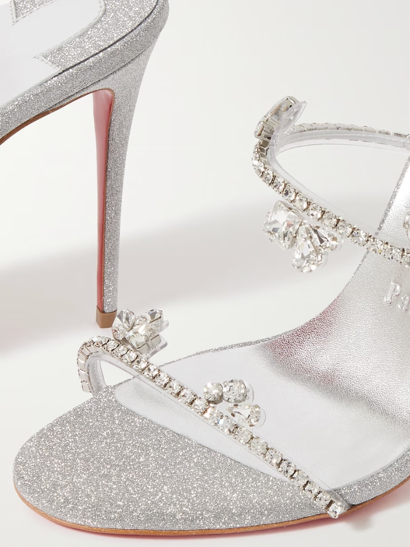 Just Queen 100 crystal-embellished PVC mules