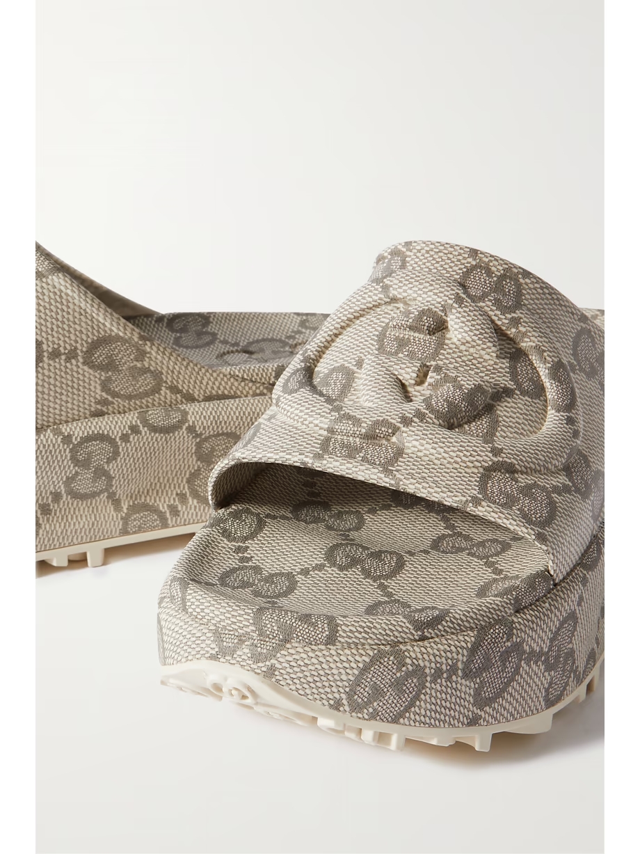 Embossed logo-jacquard coated-canvas platform slides