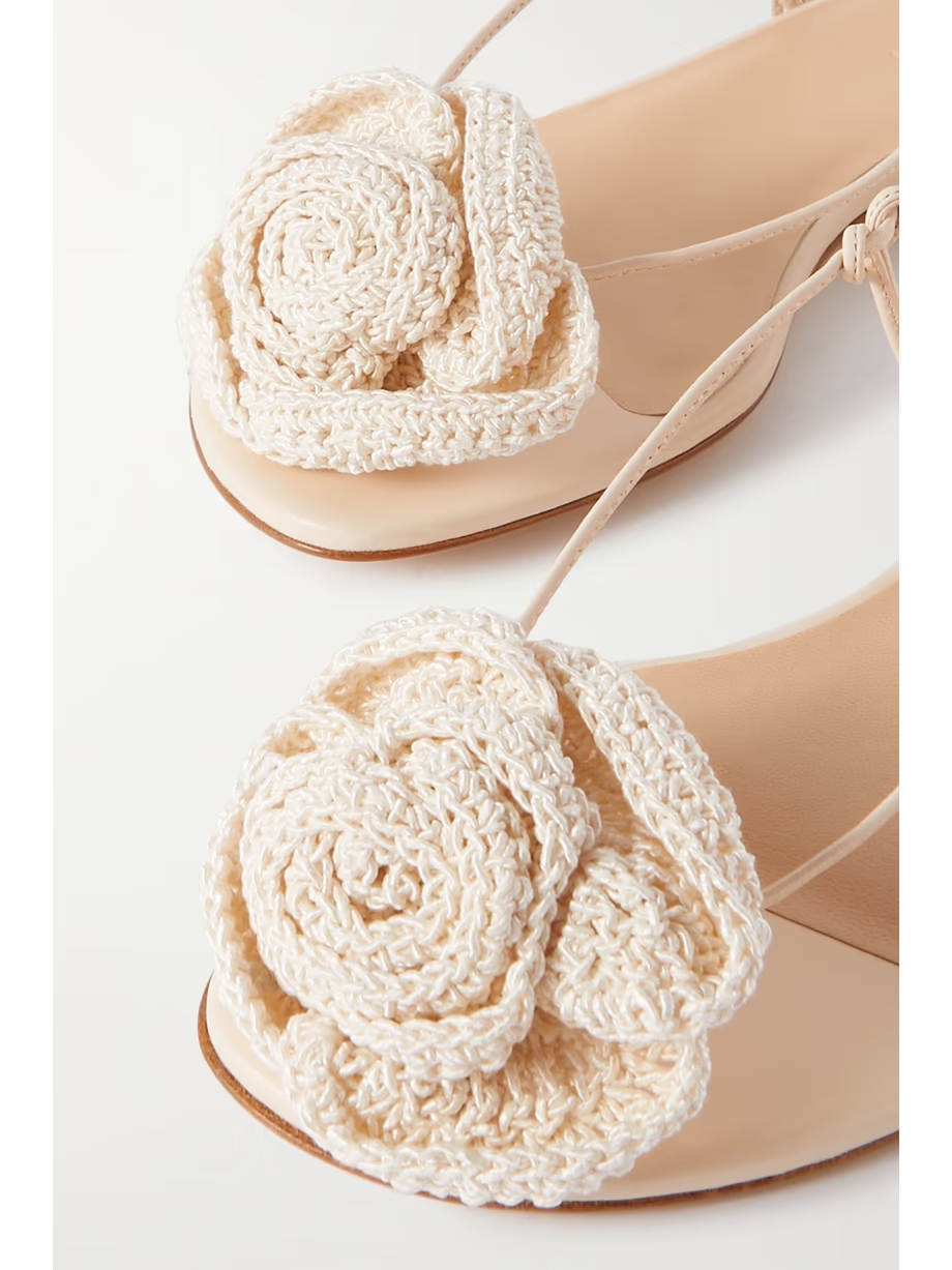 Crocheted cotton-blend and leather sandals