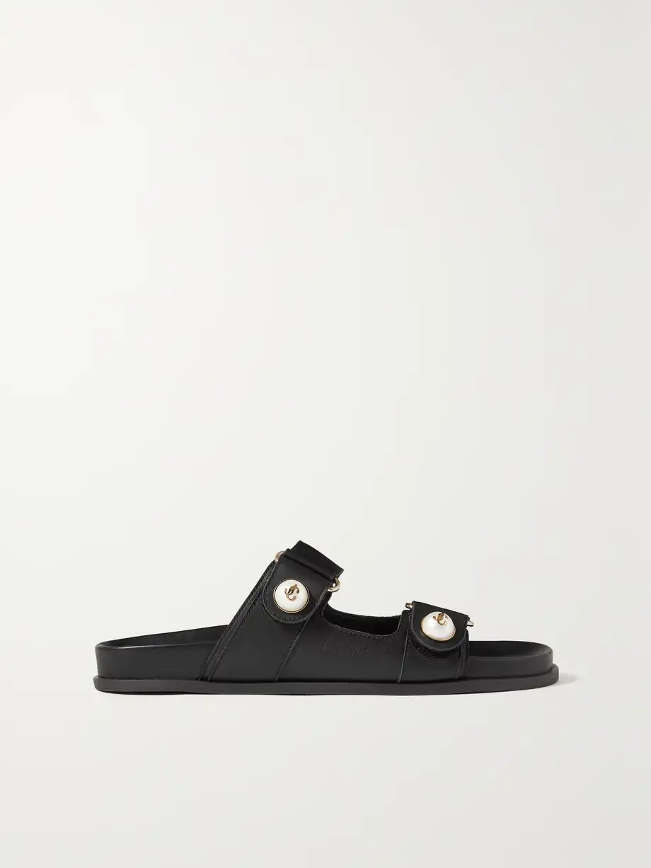 Fayence faux pearl-embellished leather slides