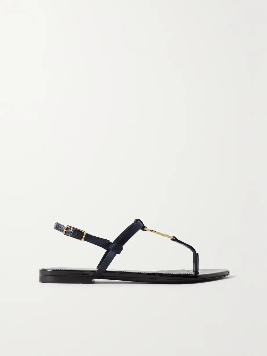 Cassandra logo-embellished satin and leather slingback sandals