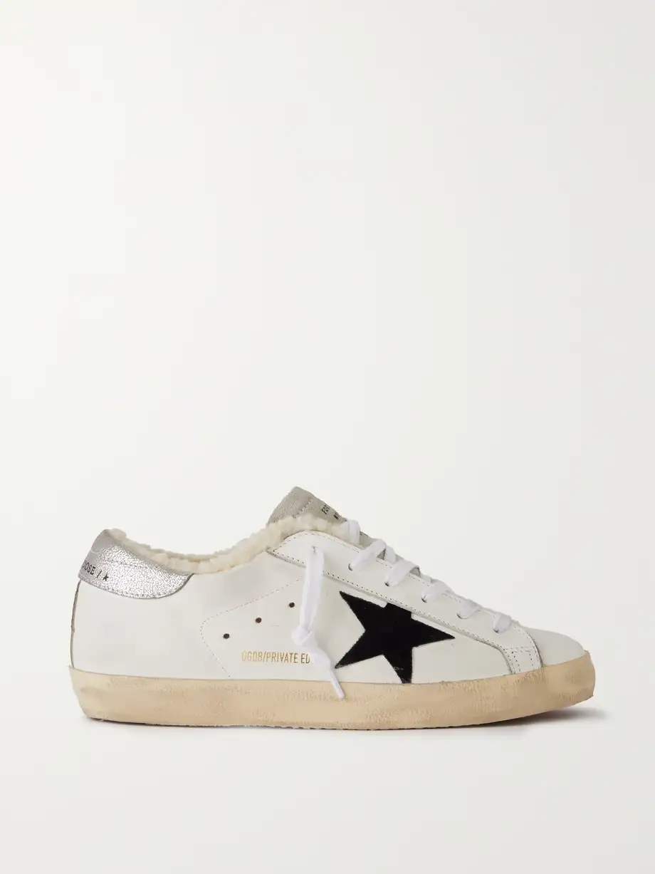 Super-Star shearling-lined distressed suede and leather sneakers