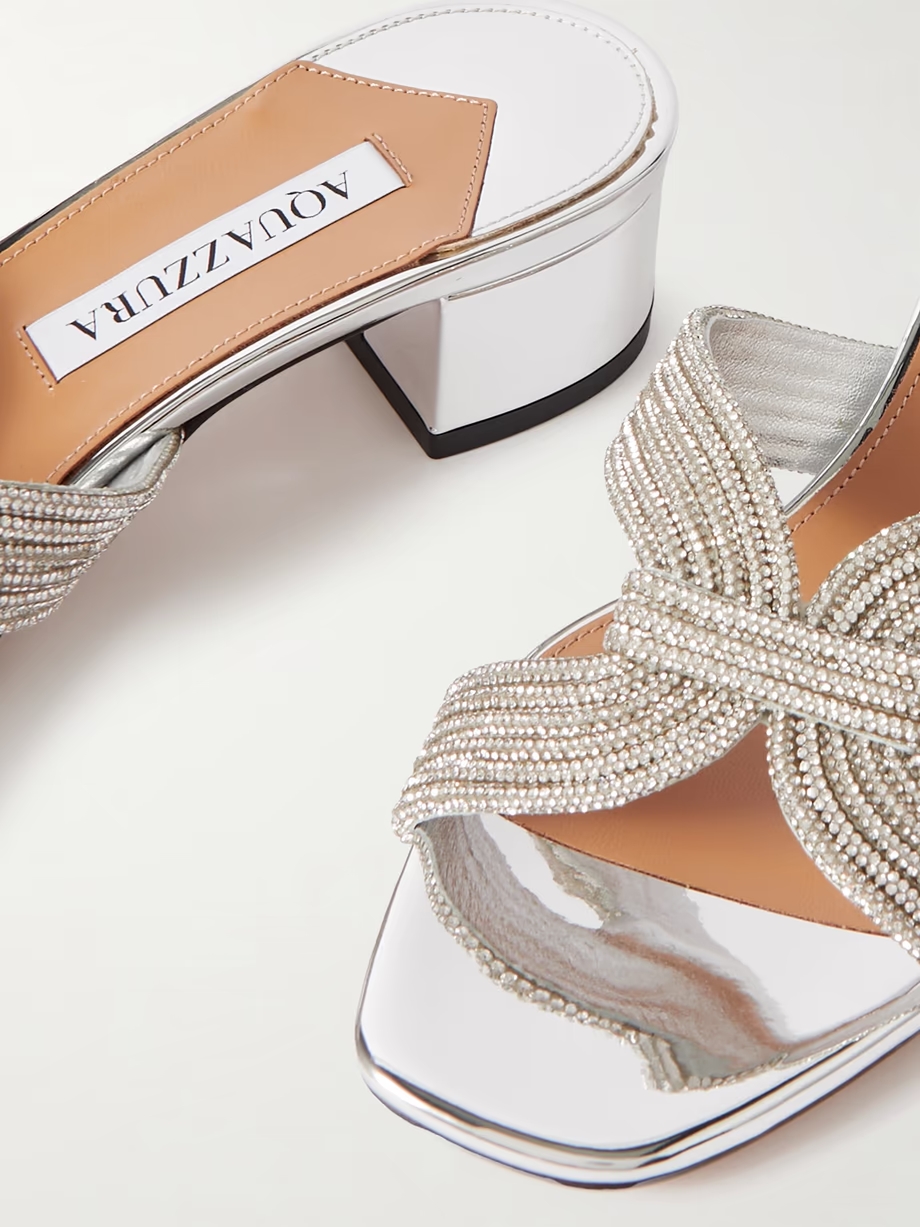 Muse 35 crystal-embellished metallic leather mules