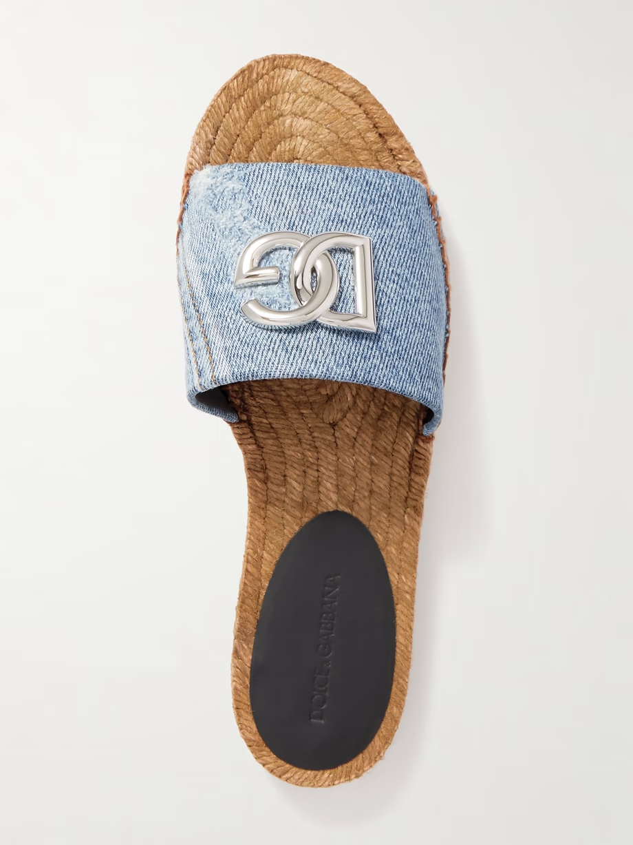 Embellished denim espadrille slides