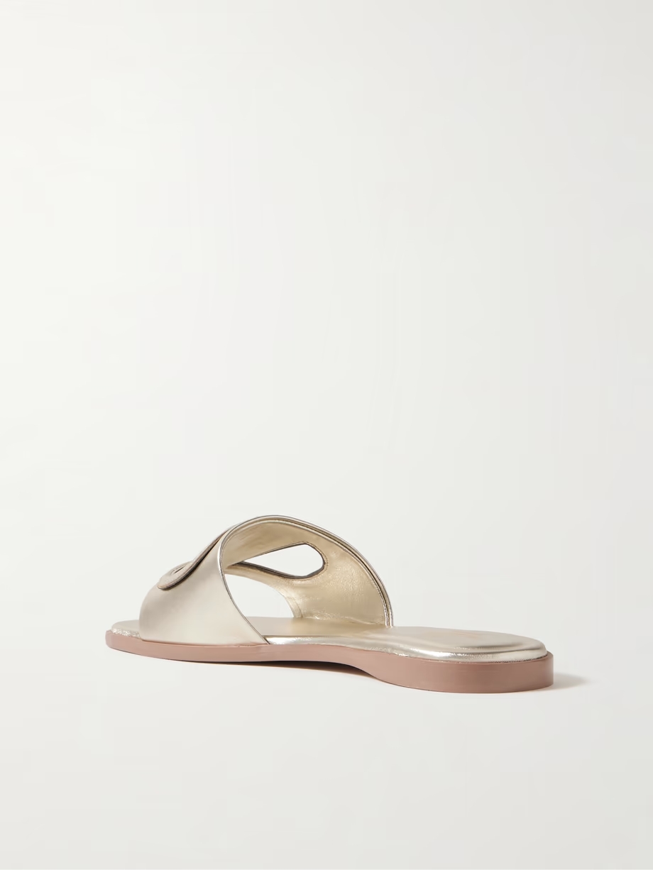 VLOGO cutout metallic leather slides