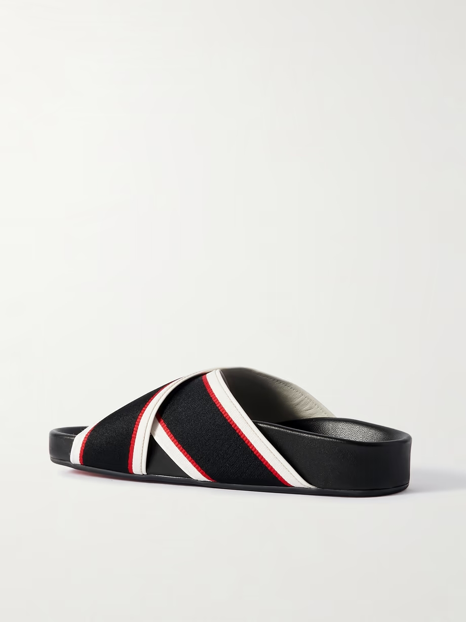 Hot Cross Bizz striped grosgrain slides