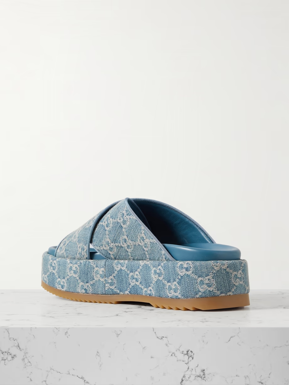 Angelina denim-jacquard platform slides