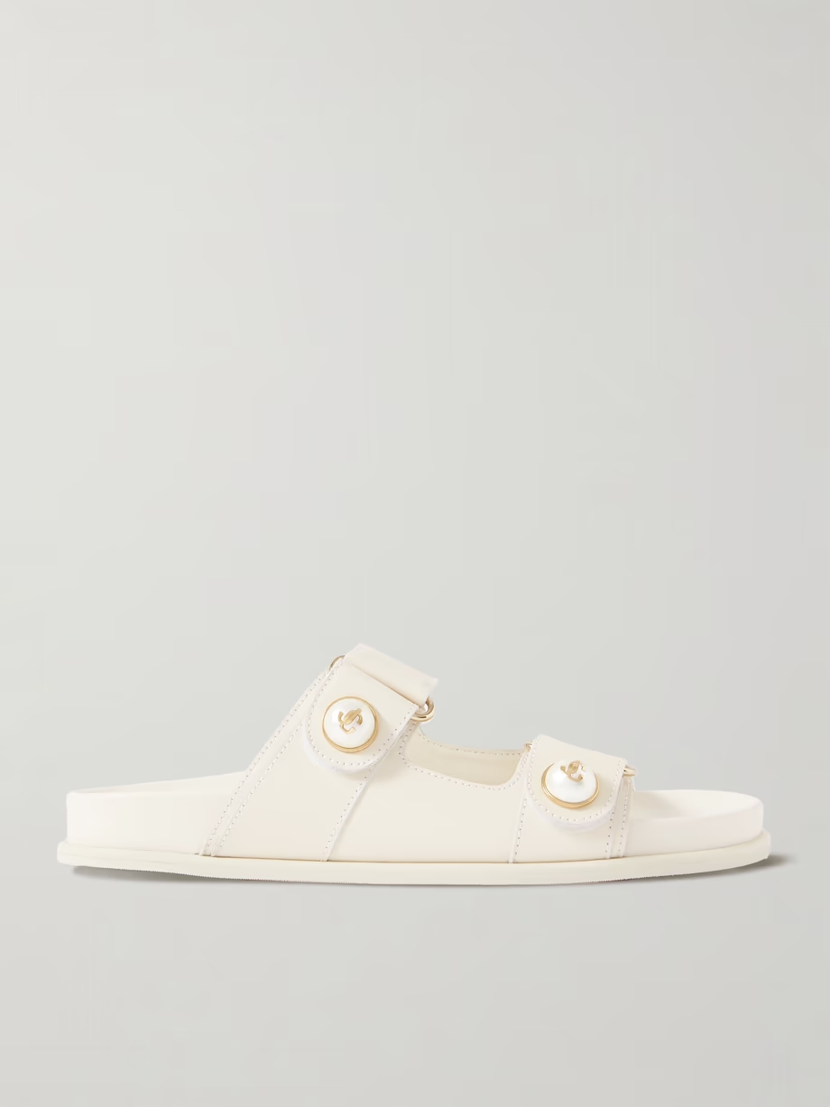 Fayence faux pearl-embellished leather slides