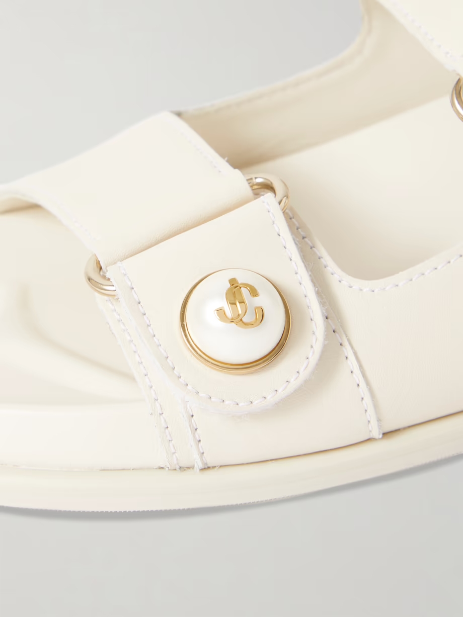 Fayence faux pearl-embellished leather slides