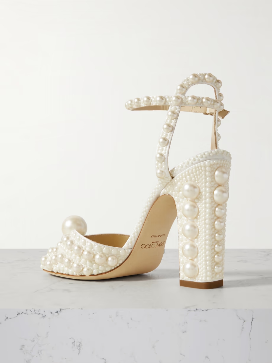 Sacaria 100 faux pearl-embellished satin sandals