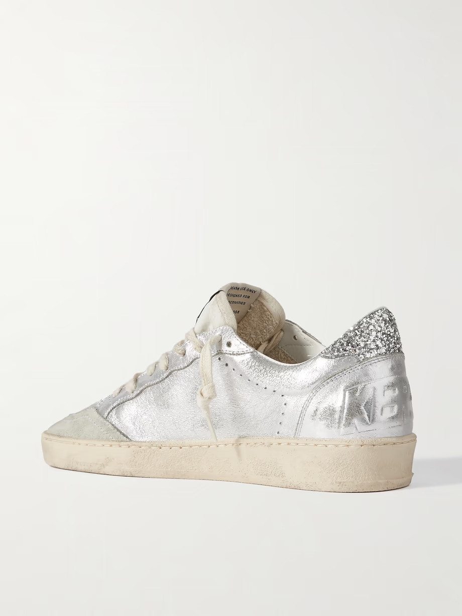 Ballstar glittered distressed metallic leather sneakers