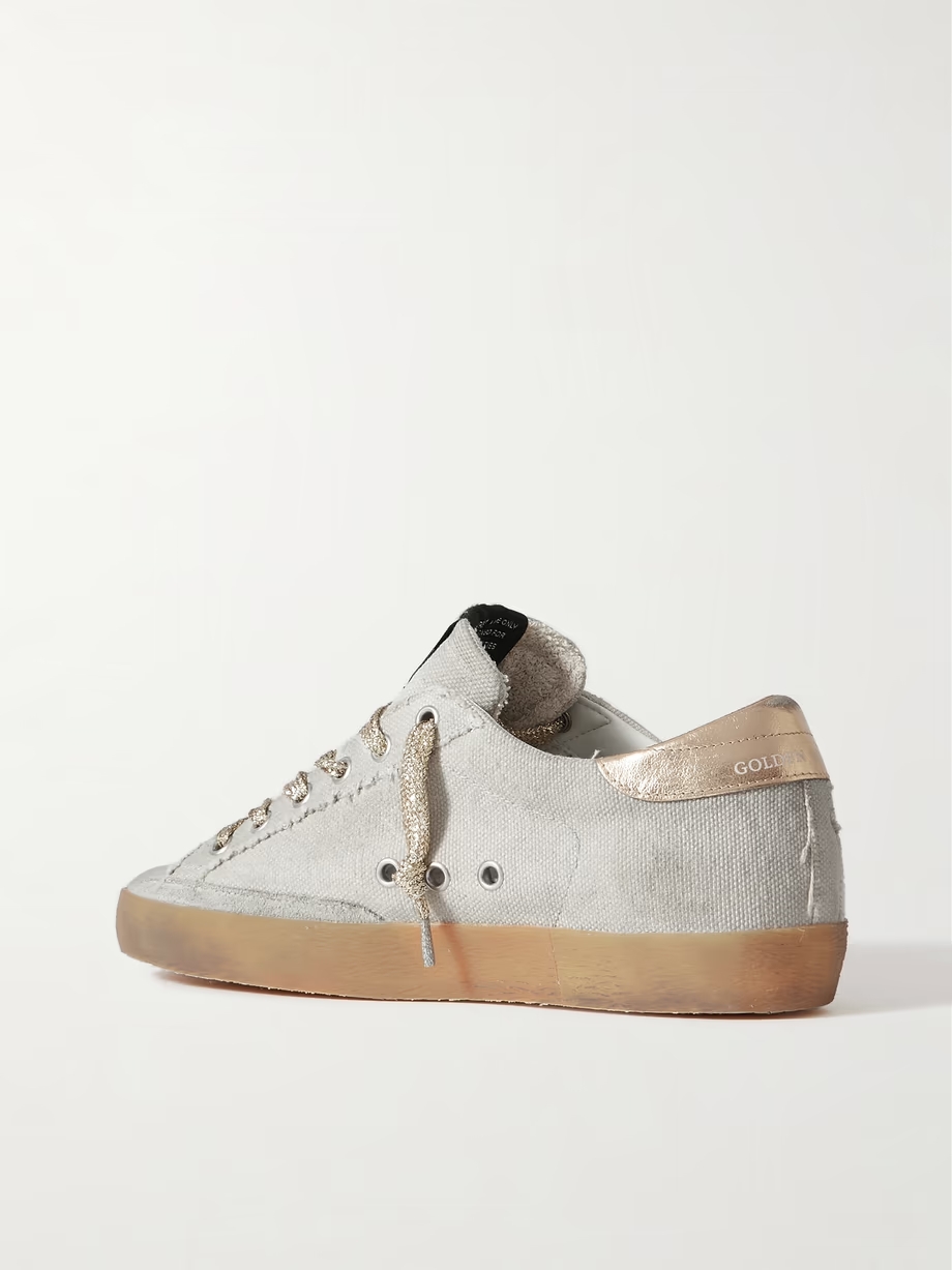 Super-Star suede and metallic leather-trimmed distressed canvas sneakers