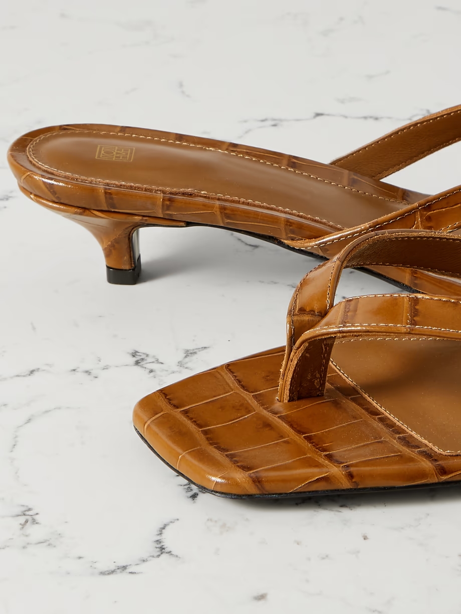 Croc-effect leather sandals