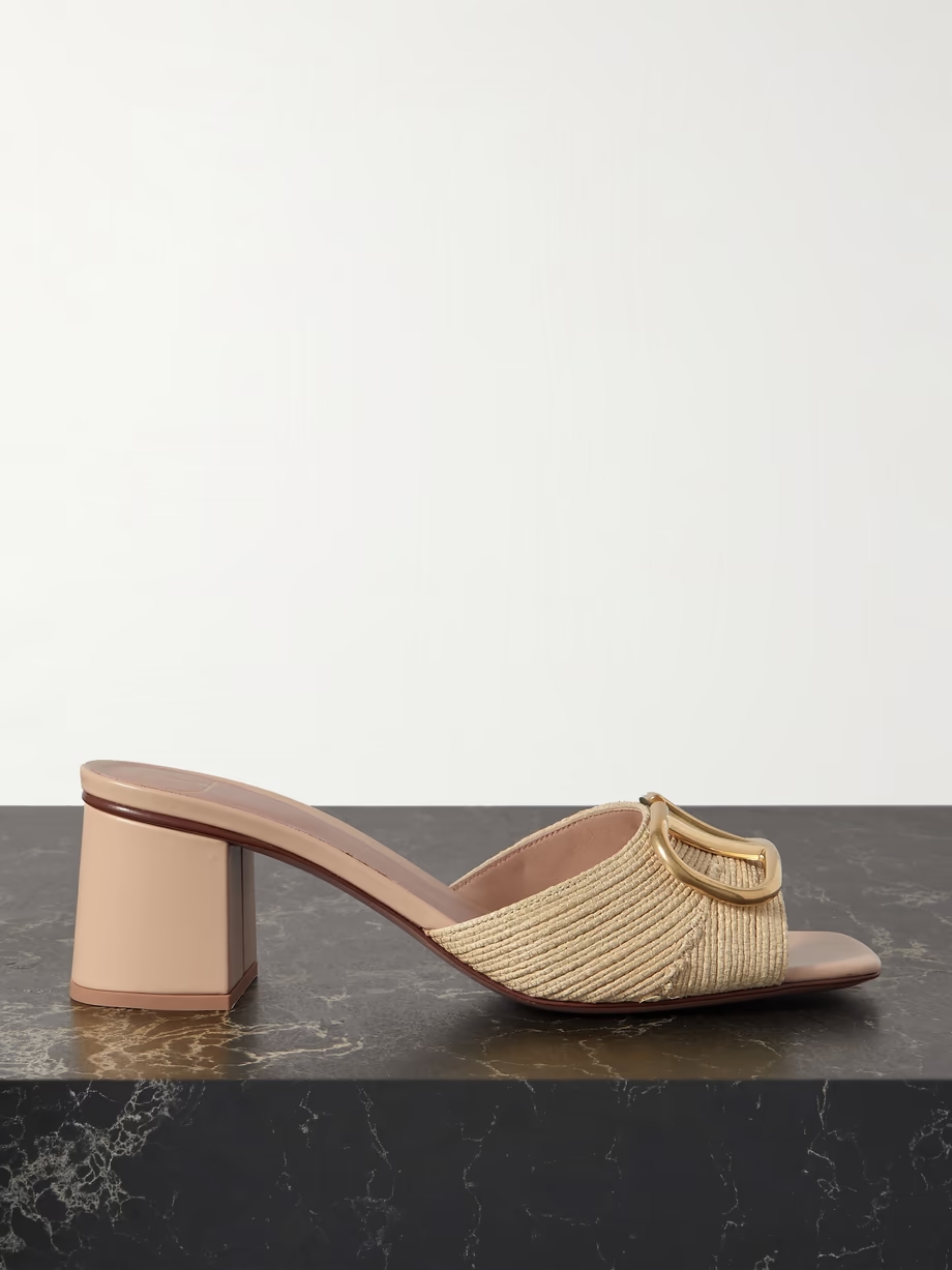 VLOGO 60 embellished woven raffia mules