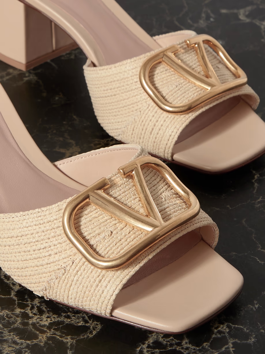 VLOGO 60 embellished woven raffia mules