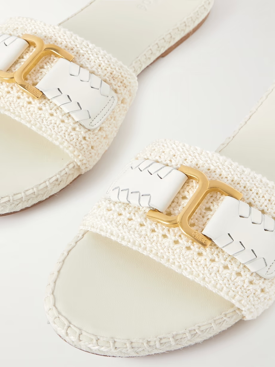 Marcie leather-trimmed crocheted slides