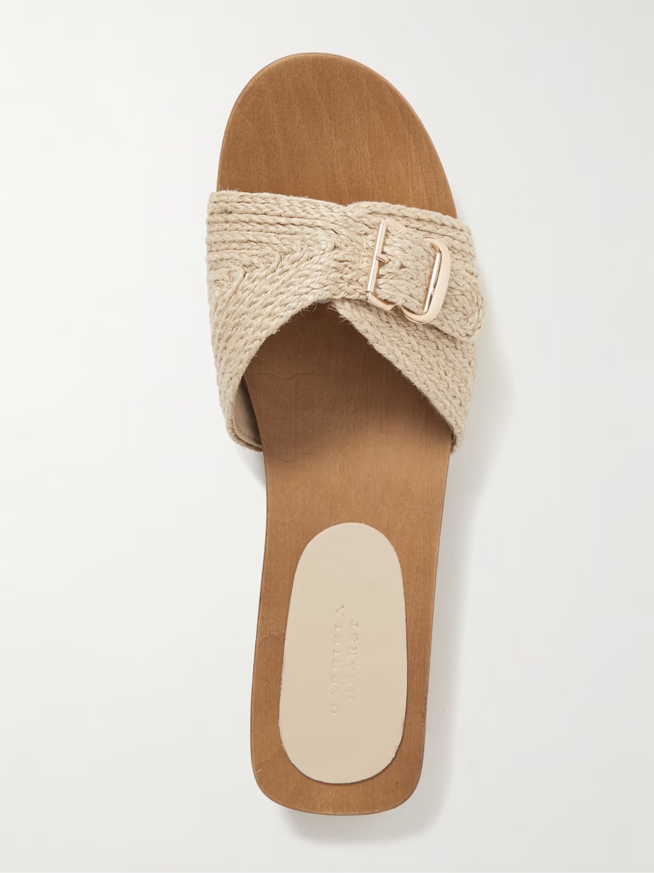 Clover buckled jute slides