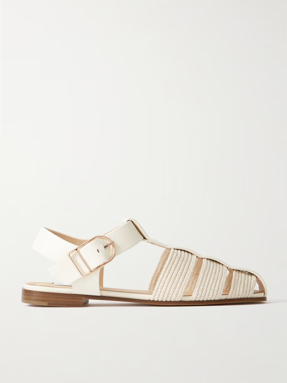 Calla striped crochet-knit and leather sandals