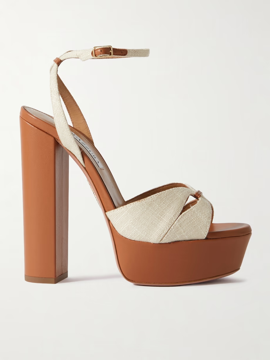 Villette 140 linen and leather platform sandals