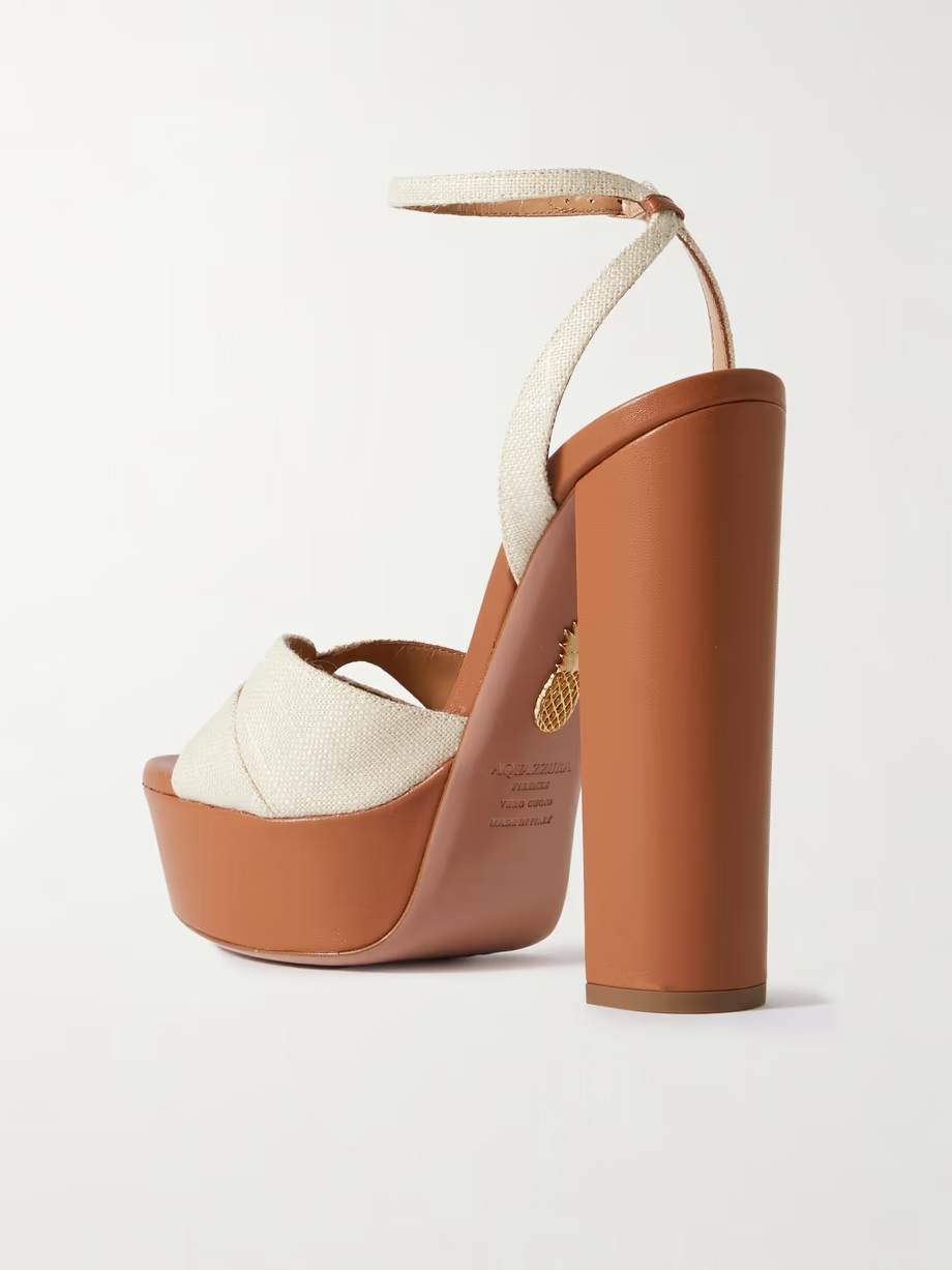 Villette 140 linen and leather platform sandals