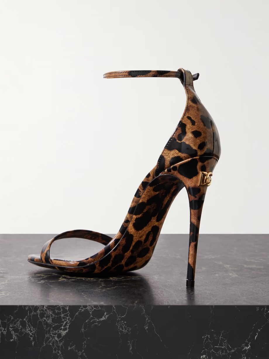 Leopard-print patent-leather sandals