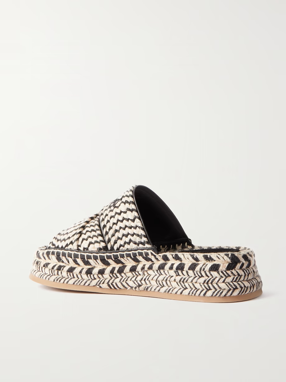 Mila embroidered leather-trimmed raffia espadrilles