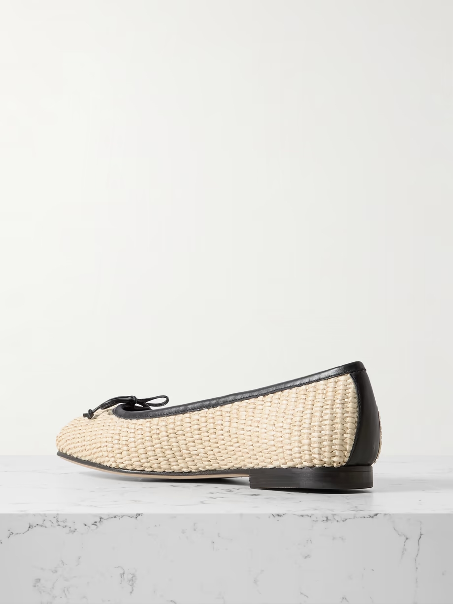 Veralli leather-trimmed raffia ballet flats