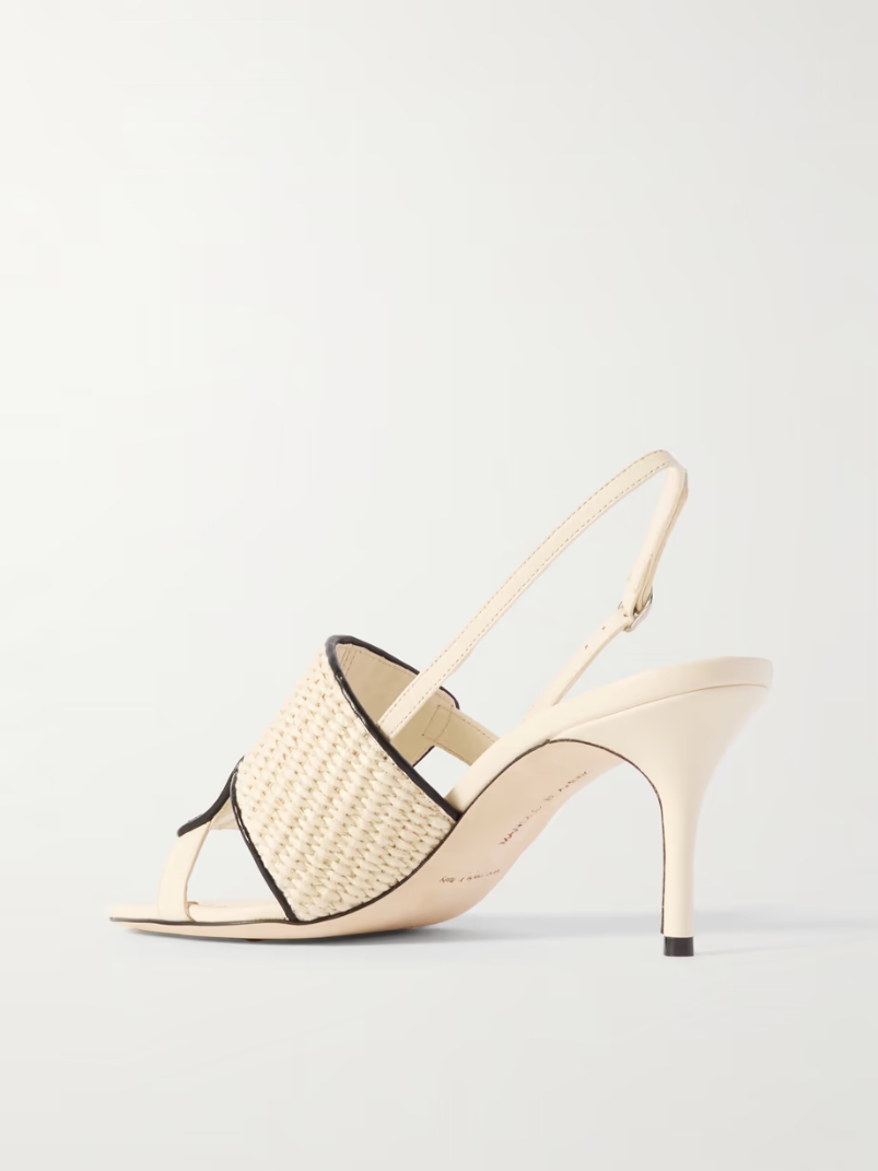 Fabiola 70 leather-trimmed raffia slingback sandals