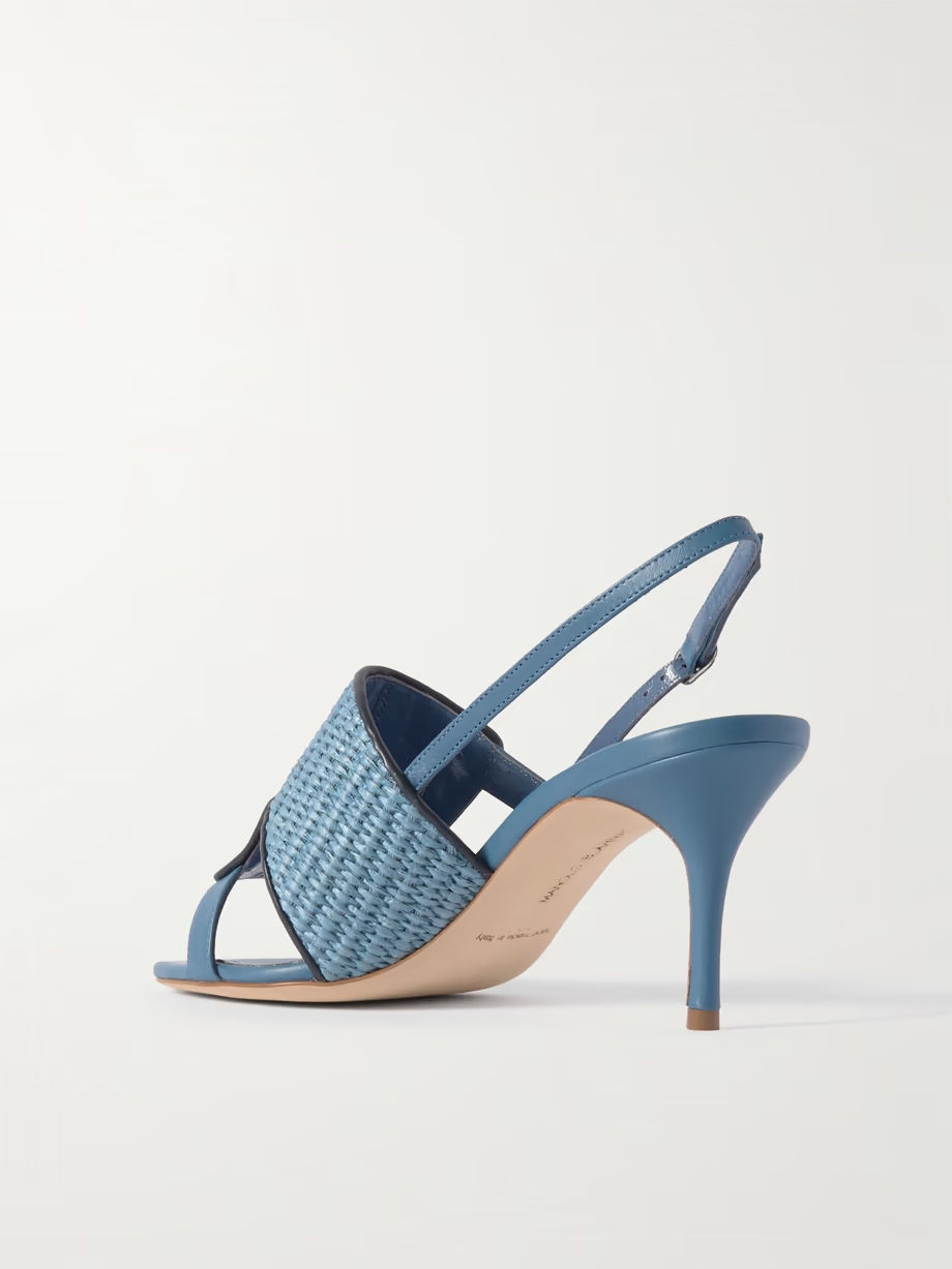 Fabiola 70 leather-trimmed raffia slingback sandals