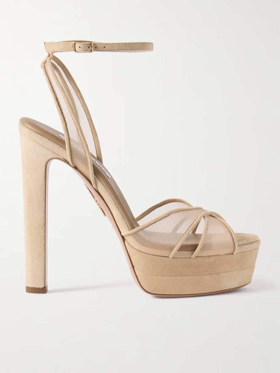 Divine Plateau 130 suede and tulle platform sandals