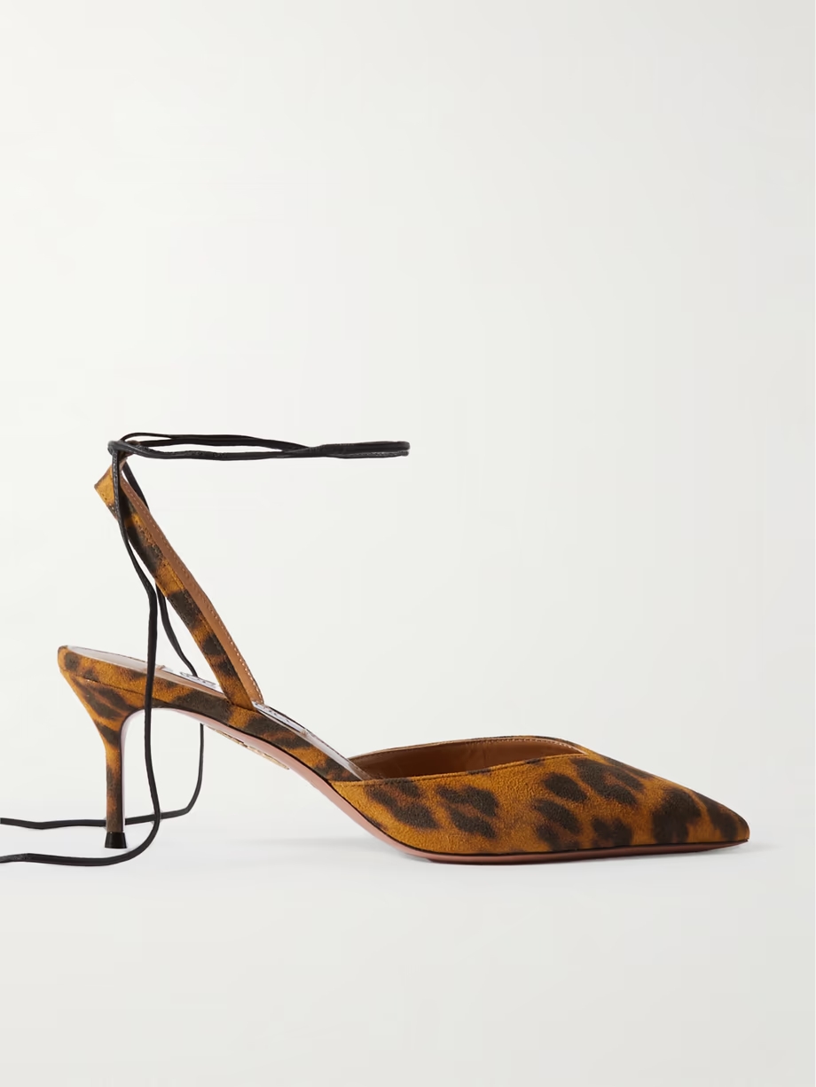 Beyond leather-trimmed leopard-print suede pumps