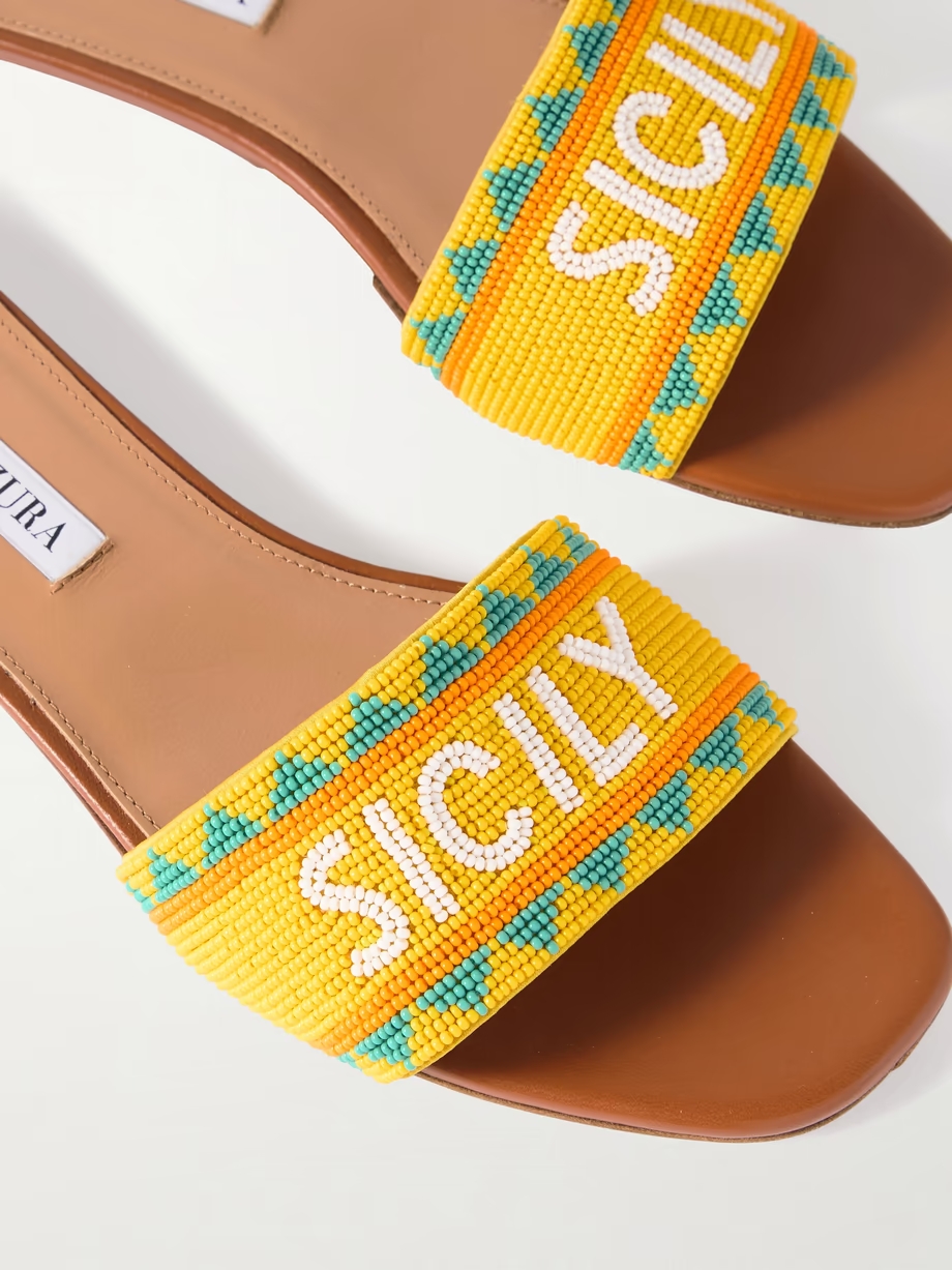 Sicily beaded leather slides