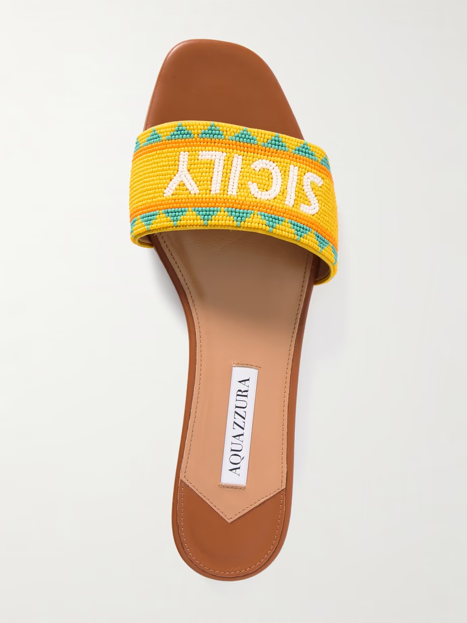 Sicily beaded leather slides