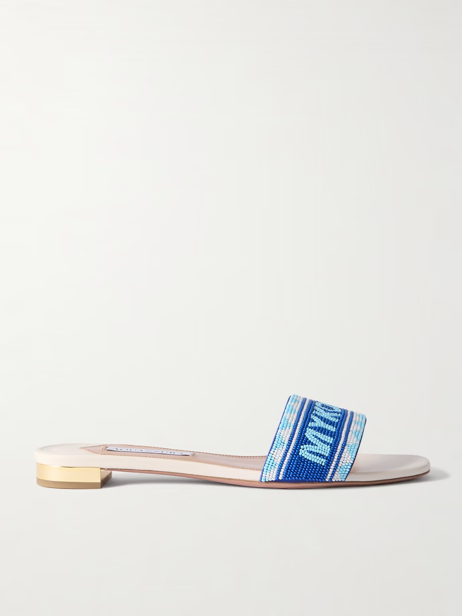 Mykonos beaded leather slides