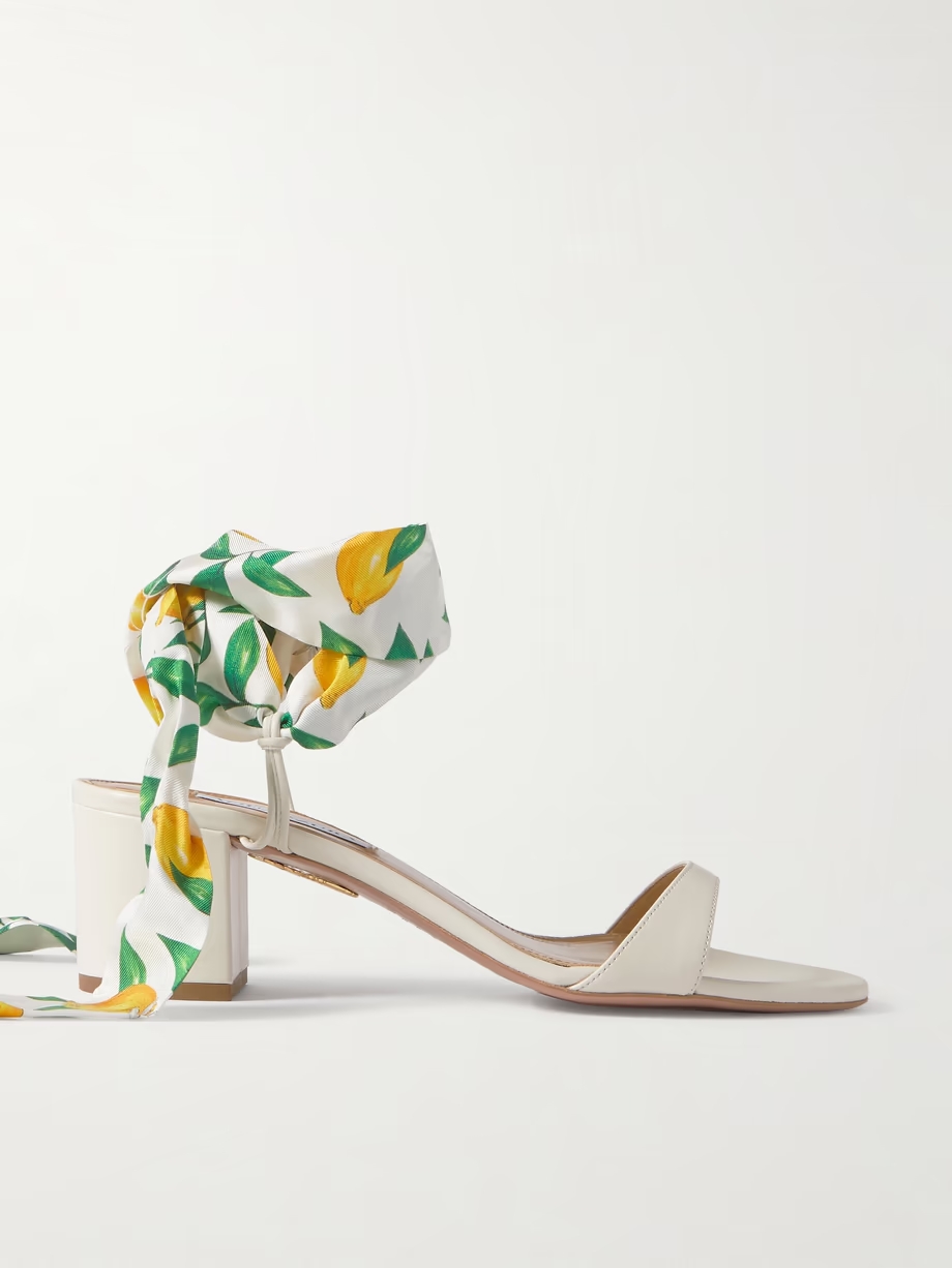 Twilly 50 printed silk twill-trimmed leather sandals