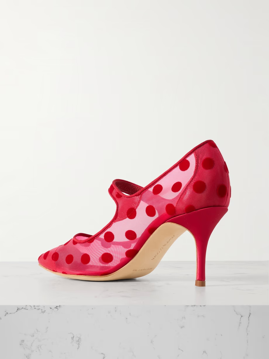 Campari 70 grosgrain-trimmed flocked mesh Mary Jane pumps