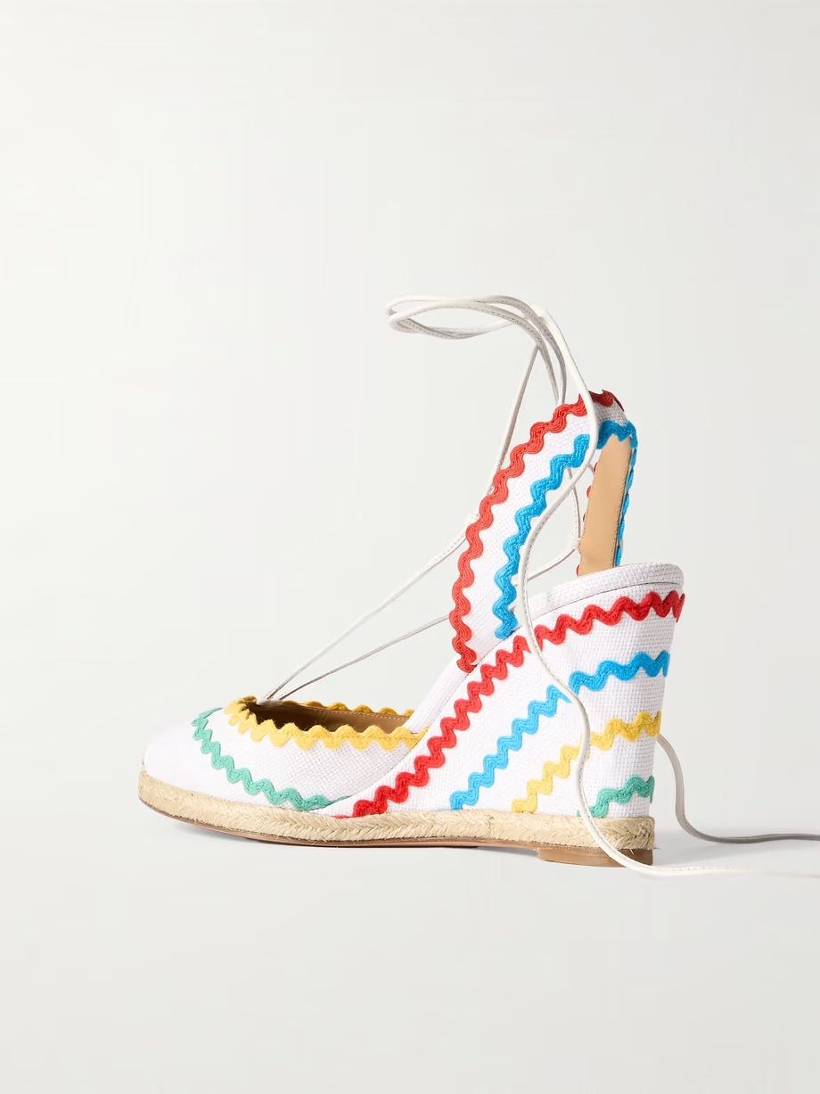 Ric Rac 85 leather-trimmed raffia wedge espadrilles